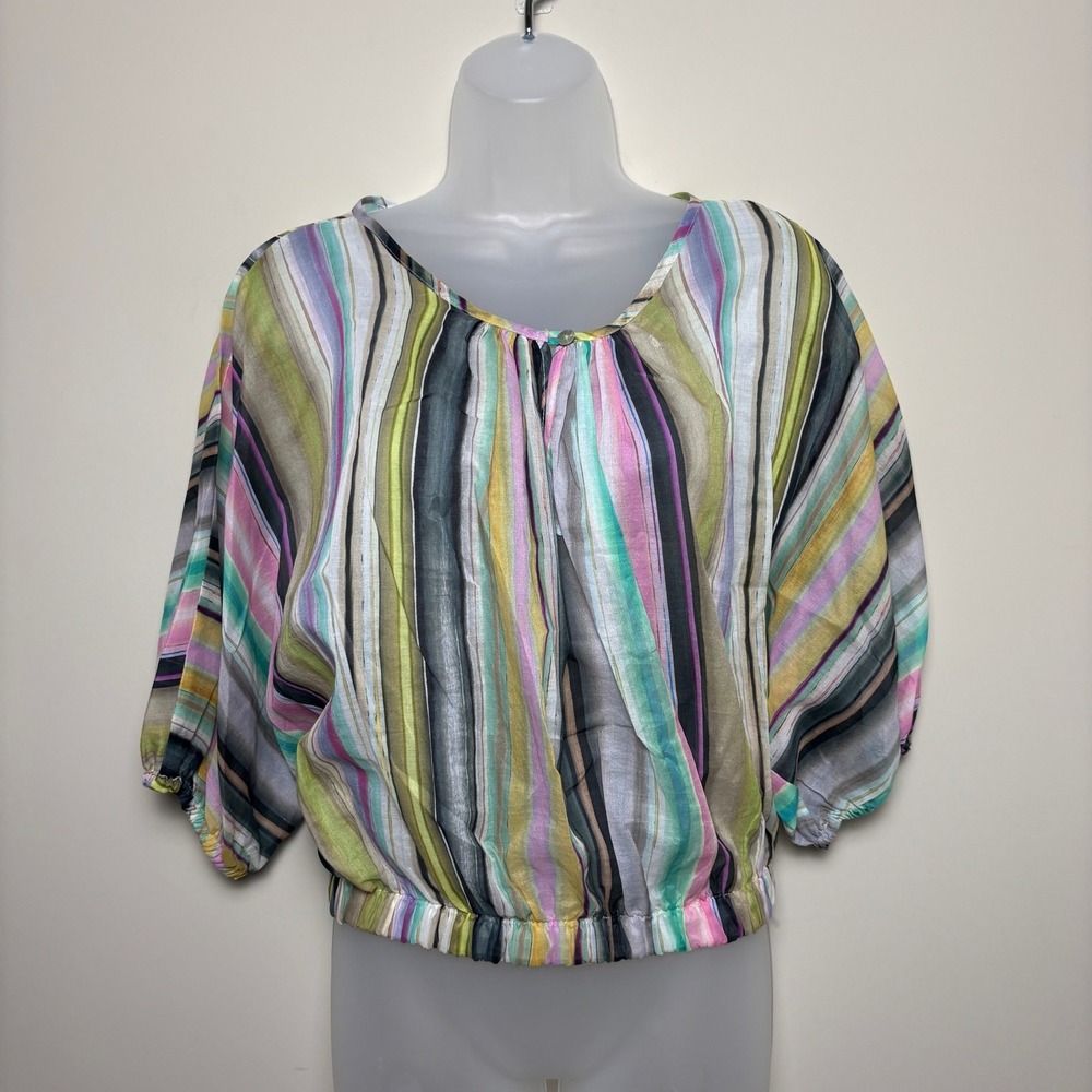Devotion Twins Colorfull Vertical Striped Elastic Cuffs Boho Blouse Womens Small